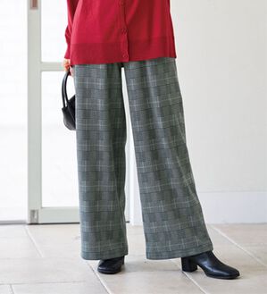 BELLUNA（ベルーナ）の「まるではく毛布！静電防止付裏ファーワイドパンツ（フルレングスパンツ）」｜グレンチェック