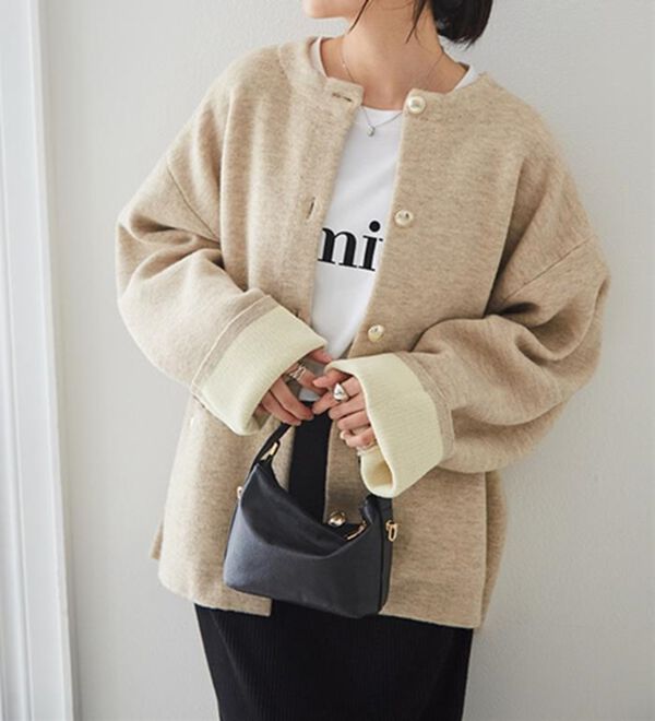 RANAN（ラナン）の「裏配色ゴールド調ボタンニットコーディガン（ニットカーディガン）」｜詳細画像