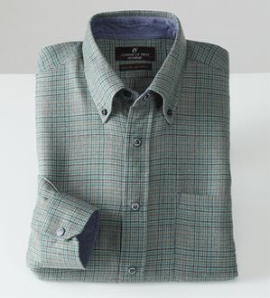 「着脱簡単！洗えるウールブレンドシャツ（メンズシャツ）」｜グリーン系