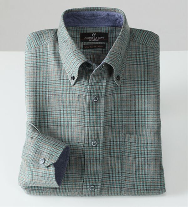 「着脱簡単！洗えるウールブレンドシャツ（メンズシャツ）」｜グリーン系