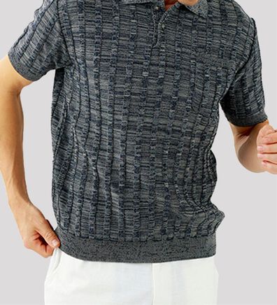 「＜ヘリンボーンクラブ＞日本製和紙入り涼感ニットポロシャツ（メンズポロシャツ）」