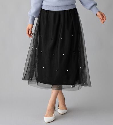 alotta（アロッタ）の「上品パール付きチュールスカート（ロングスカート）」