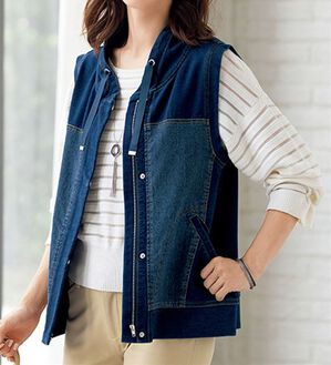 ルフラン（ルフラン）の「デニム切替ベスト（ベスト）」｜ブルー