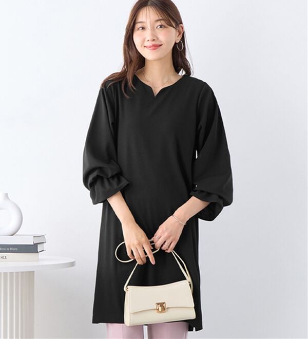 alotta（アロッタ）の「【4つの機能付】キャンディースリーブチュニックワンピース（チュニックワンピース）」｜ブラック