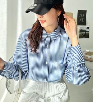 GeeRA（ジーラ）の「アソート柄オーバーサイズシャツ（シャツ）」｜ブルー