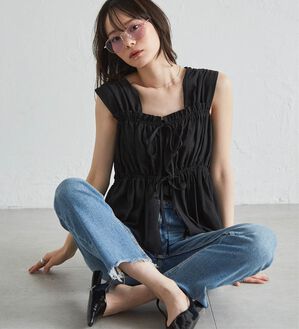 RANAN（ラナン）の「フロントリボンギャザーノースリブラウス（ブラウス）」｜詳細画像