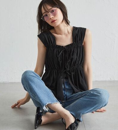 RANAN（ラナン）の「フロントリボンギャザーノースリブラウス（ブラウス）」