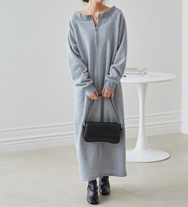 RANAN（ラナン）の「裏起毛ハーフジップワンピース（ロングワンピース）」｜詳細画像