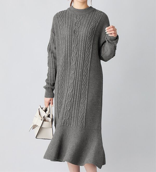 ケーブル柄マーメイドニットワンピース - ベルーナ【公式】