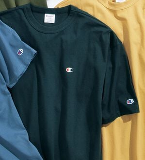 「＜チャンピオン＞綿１００％リラックスフィット５分袖Ｔシャツ（メンズＴシャツ）」｜ネイビー