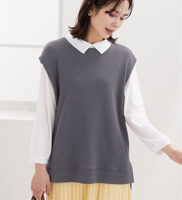 BELLUNA（ベルーナ）の「【新色追加】&ldquo;2点セット&rdquo;あぜ素材ベストアンサンブル（アンサンブル）」｜詳細画像