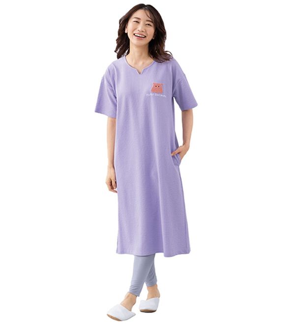 LAVIENNE（ラヴィエンヌ）の「＜遠赤外線ウェア＞ゆるスイミーサッカーワンピース（パジャマ・ルームウェア）」｜ラベンダー