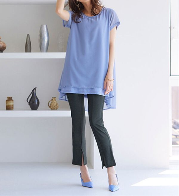 RANAN（ラナン）の「ひんやり！デニム調スリットパンツ（フルレングスパンツ）」｜詳細画像