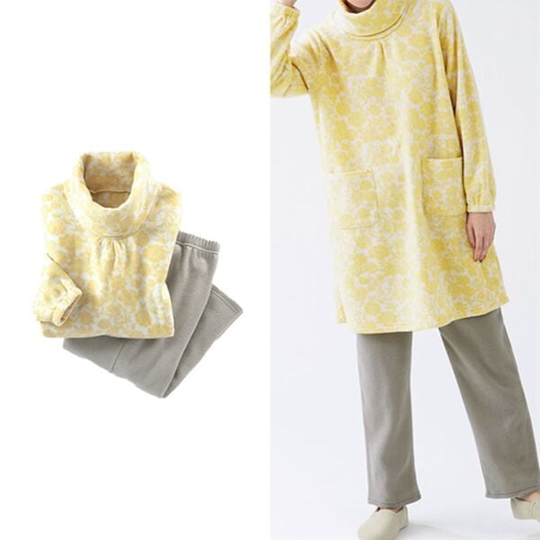 LAVIENNE（ラヴィエンヌ）の「ソフトでかるぽかフリースパジャマ　ワンピース（パジャマ・ルームウェア）」｜イエローフローラル