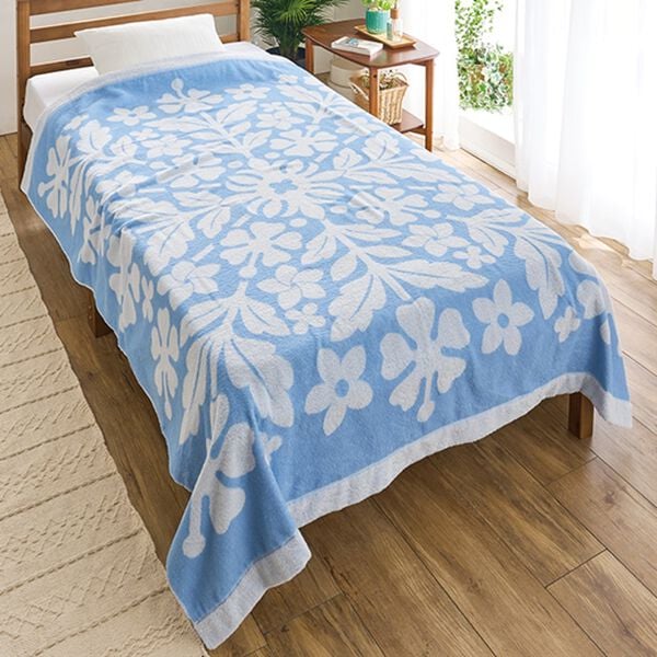 「今治産ハワイアン柄ワイドサイズタオルケット（肌掛布団・タオルケット）」｜ブルー