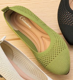 「洗える！軽っとふんわりニットシューズ（フラットシューズ）」｜ライムグリーン