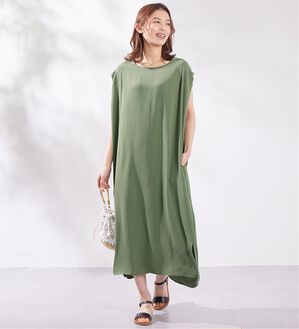 Viola e Viola（ヴィオラ エ ヴィオラ）の「【接触冷感】リネン風ゆるワンピース（その他ワンピース）」｜ライトカーキ