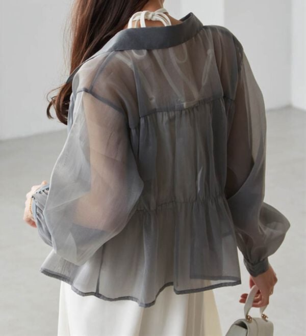 RANAN（ラナン）の「シャーリングシアーショートシャツ（ブラウス）」｜詳細画像