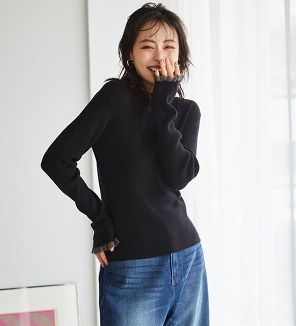 RANAN（ラナン）の「【春色追加】シアーフリル袖ハイネックリブニット（ニット・セーター）」｜詳細画像