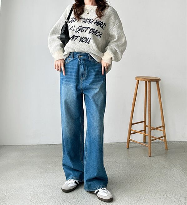 GeeRA（ジーラ）の「美脚見え！２ボタンウエストワイドデニムパンツ（フルレングスパンツ）」｜詳細画像