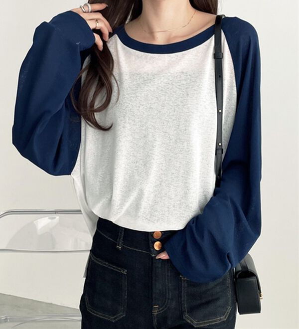 GeeRA（ジーラ）の「ラグラン切替配色スラブシアーカットソー（カットソー）」｜詳細画像