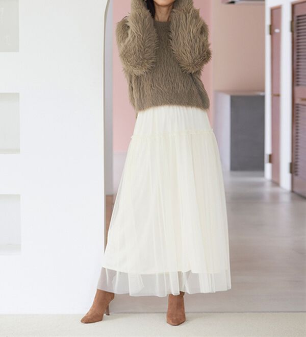 RANAN（ラナン）の「ふわっと可愛いフリルギャザーチュールスカート（ロングスカート）」｜詳細画像