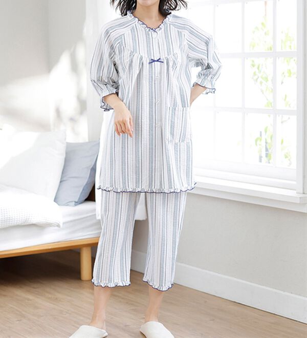 LAVIENNE（ラヴィエンヌ）の「サラッと涼感、綿１００％サッカーパジャマ（パジャマ・ルームウェア）」｜詳細画像