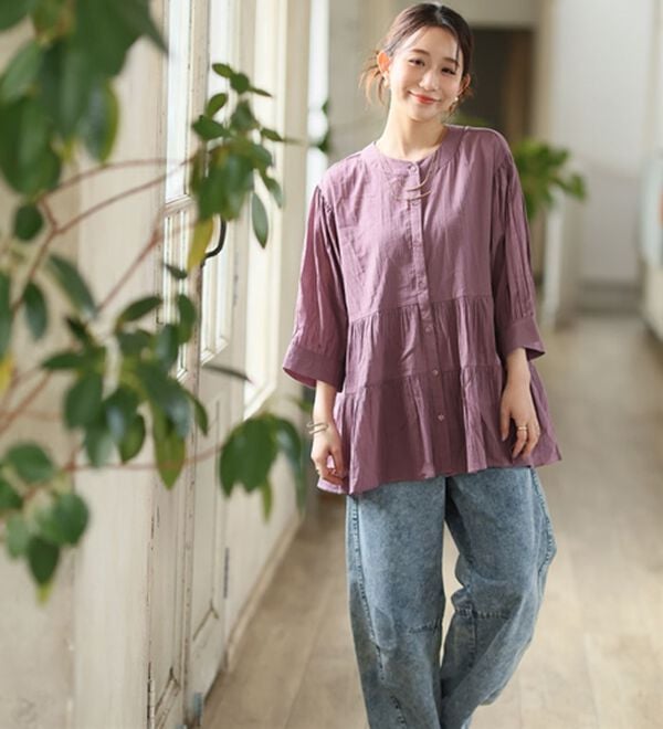 A HAPPY MARILYN（アハッピーマリリン）の「【大きいサイズ】【Ｌ～６Ｌ】綿・楊柳ティアードブラウス【風通るプレミアム】（ブラウス）」｜詳細画像