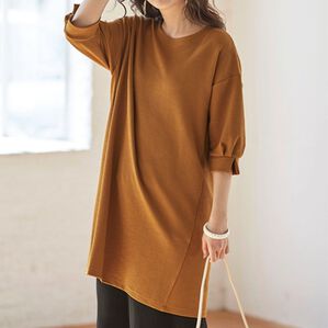 BELLUNA（ベルーナ）の「ジャカード素材切替デザインチュニック（チュニック）」｜カラシ