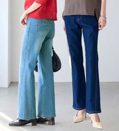 BELLUNA（ベルーナ）の「細見せ！セミフレアーデニムパンツ（フルレングスパンツ）」