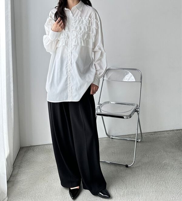 GeeRA（ジーラ）の「フリルドッキングオーバーサイズシャツ（シャツ）」｜詳細画像