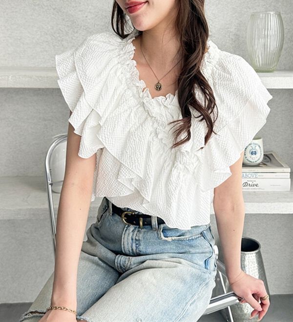 GeeRA（ジーラ）の「クロスフリルサッカーブラウス（ブラウス）」｜詳細画像