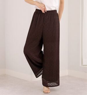 BELLUNA（ベルーナ）の「幾何柄レースプリーツワイドパンツ（ワイドパンツ・ガウチョ）」｜ダークブラウン