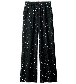 ルフラン（ルフラン）の「アイロンいらずの軽快パンツ（ワイドパンツ・ガウチョ）」｜黒ドット