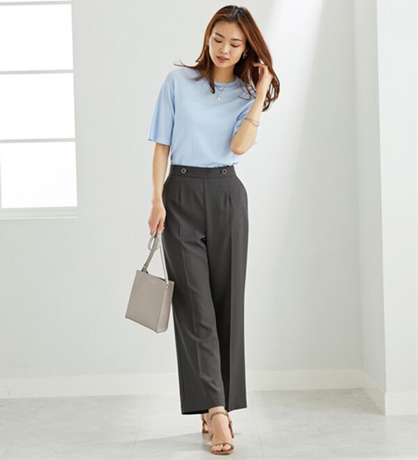 BELLUNA（ベルーナ）の「麻調ストレッチ素材美脚フレアーパンツ（フルレングスパンツ）」｜詳細画像