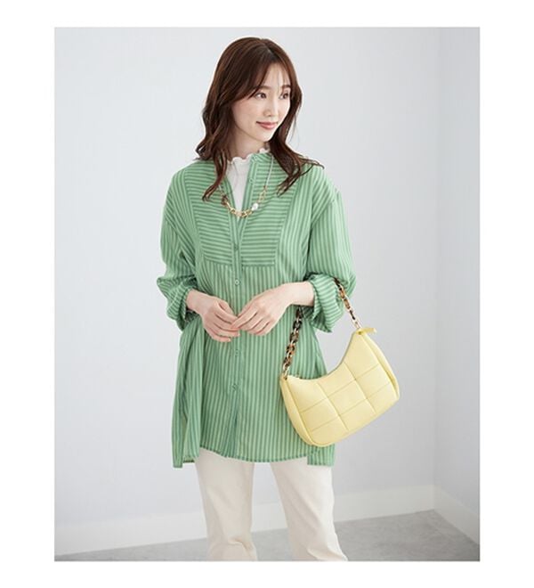 BELLUNA（ベルーナ）の「お手入れ簡単！ストライプ切替シャツチュニック（チュニック）」｜詳細画像