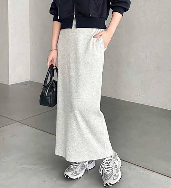 GeeRA（ジーラ）の「【着回し力◎】楽ちんすっきり見え！リブロングスカート（ロングスカート）」｜杢グレー