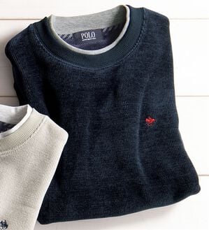 「＜ポロ・ビーシーエス＞大人の上品レイヤードトレーナー（メンズトレーナー）」｜ネイビ－