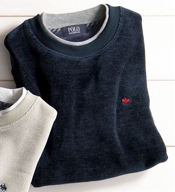 「＜ポロ・ビーシーエス＞大人の上品レイヤードトレーナー（メンズトレーナー）」｜ネイビ－