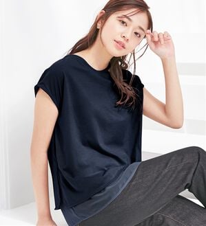 alotta（アロッタ）の「【５つの機能付】シフォンレイヤードデザインＴシャツ（Tシャツ）」｜ネイビー