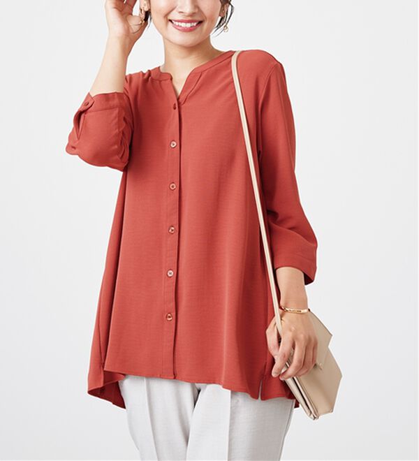 BELLUNA（ベルーナ）の「【新色追加】機能付！バックプリーツチュニック（チュニック）」｜レッドオレンジ