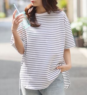 A HAPPY MARILYN（アハッピーマリリン）の「【Ｍ～８Ｌ】【ハッピーさらりん】裾ラウンド五分袖Ｔシャツ（Tシャツ）」｜詳細画像