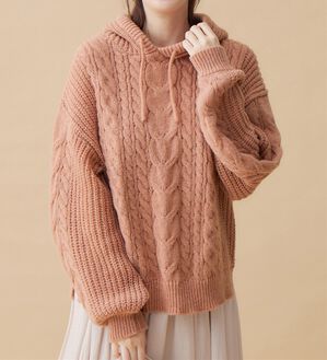 alotta（アロッタ）の「ケーブル編ふんわりニットパーカー（パーカー）」｜詳細画像