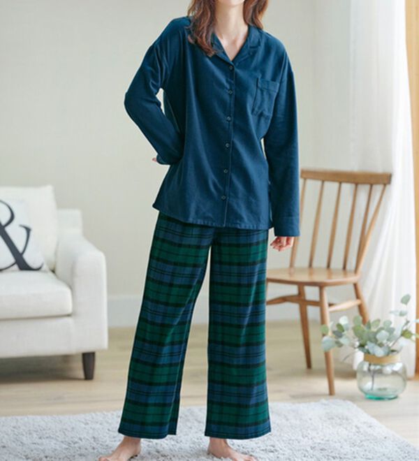 YU'NOW（ユナウ）の「【上下２点セット】コットンネルシャツパジャマセット（パジャマ・ルームウェア）」｜詳細画像