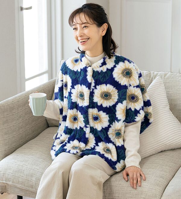 ルフラン（ルフラン）の「【２色組】ほっこり花柄のくつろぎポンチョ（パジャマ・ルームウェア）」｜詳細画像