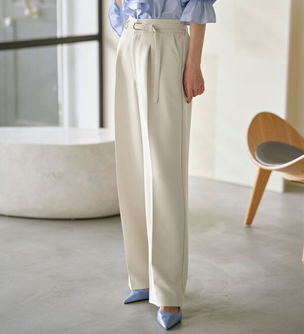 RANAN（ラナン）の「洗える！ベルト付ワイドパンツ（ワイドパンツ・ガウチョ）」｜エクリュ