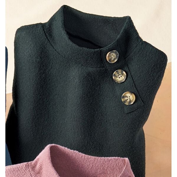 BELLUNA（ベルーナ）の「衿ボタンデザインニットソープルオーバー（カットソー）」｜黒