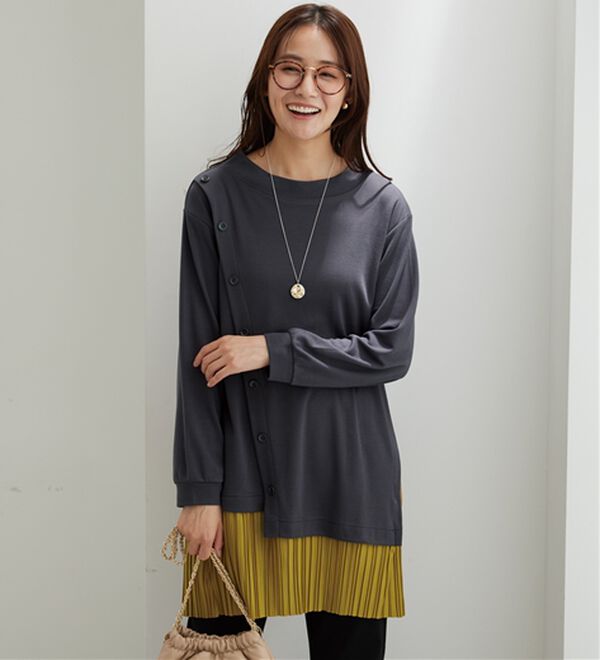 裾プリーツ切替ボタン使いチュニック - ベルーナ【公式】
