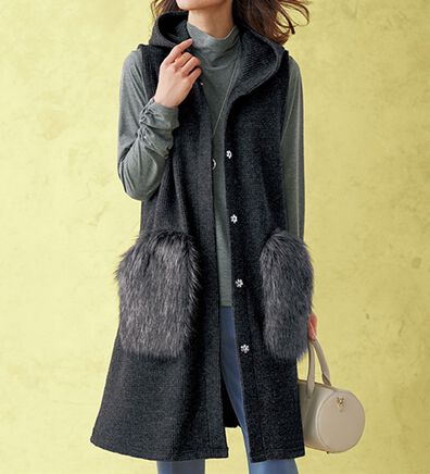 BELLUNA（ベルーナ）の「ミックス調ファー使いフードベスト（ベスト）」