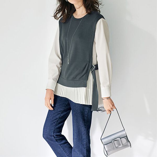 BELLUNA（ベルーナ）の「コーデ済み！プリーツ使いレイヤード風ブラウス（ブラウス）」｜詳細画像